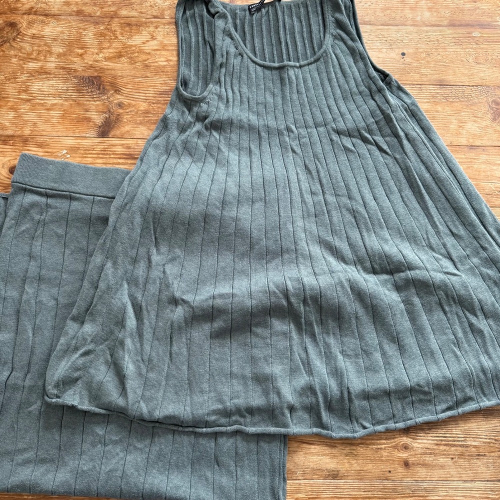 Peruvian Connection Sage Ribbed Tank Sweater Pencil Skirt Set Pima Cotton XL EUC
